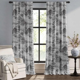 JINCHAN 100% Blackout Toile Curtains for Bedroom, 96 Inch Length Drapes Toile de Jouy French Printed Castle for Living Room, Light Blocking Thermal Insulated Window Treatment Rod Pocket, 2 Panels Grey