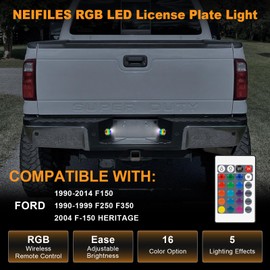NEIFILES RGB LED License Plate Light Compatible with 1990-2014 Ford F150，1990-1999 F250 F350 Tag Lights Assembly Replacement Compatible with F-150 Heritage 2004(Chrome)