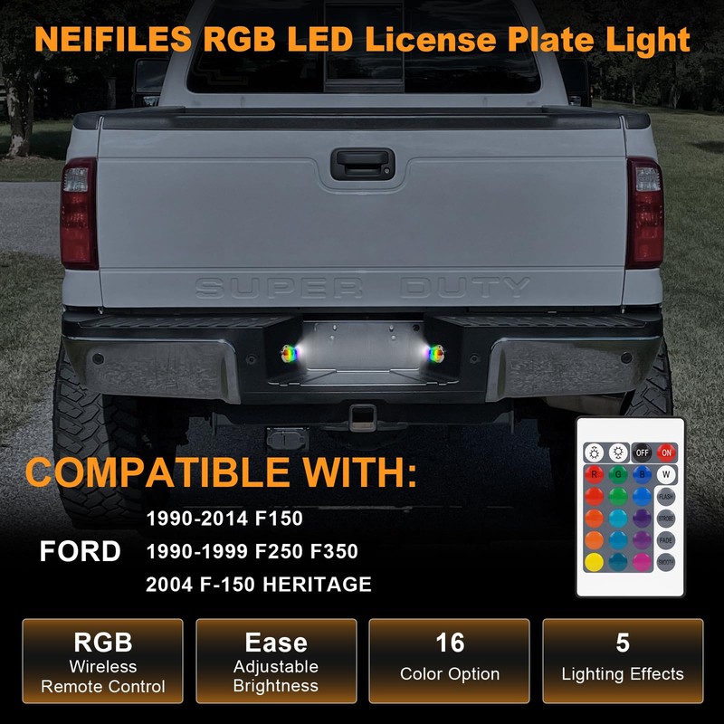 NEIFILES RGB LED License Plate Light Compatible with 1990-2014 Ford