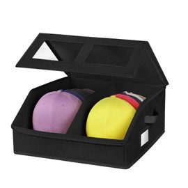 RZMAYIS Hat Storage for Baseball Caps-Holds Up to 24 Caps, Hat Organizer for Closet Stackable Hat Box with Cardboard, Dustproof Baseball Cap Organizer with 2 Handles for Home Travel (Black, 1 Pack)