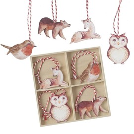 Heaven Sends 8 Woodland Animals Christmas Tree Decorations, Boxed Hanging Festive Decorations, Festive Wooden Novelty Baubles, Boxed Set Gift