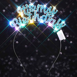 Zoestar Light Up Happy Birthday Headband Glow Birthday Theme Party Hair Accessories Women (Blue, One Size)