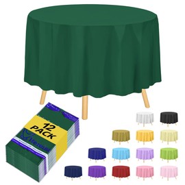 Hereisa Plastic Table Cloth Disposable - 12 Pack, Disposable Table Cloths for Parties, Weddings, Decorative Round Tablecloths, 84'' Green Plastic Tablecloth, Leakproof & Sturdy, Dark Green