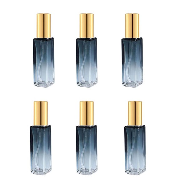 YORROR 6 Pack 10ml Square Gradient Blue Glass Perfume Atomizer,Empty