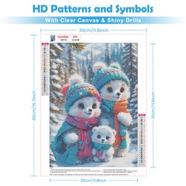 QENSPE 5D Diamond Painting Winter Complete Bear Diamond Painting Set for Adults, Christmas Diamond Art Painting DIY Diamond Art Craft for Beginners Wall Decor 30 x 40 cm