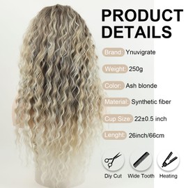 Ynuvigrate Long Curly Wavy Ash Blonde Wig for Women Daily Party Cosplay