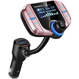 (Upgraded Version) Sumind Car Bluetooth FM Transmitter, Wireless Radio Adapter Hands-Free Kit with 1.7 Inch Display, QC3.0 and Smart 2.4A USB Ports, AUX Output, TF Card Mp3 Player (Rose Gold)