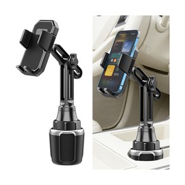 Sandfren Car Cup Phone Holder, 360° Rotation Carbon Fiber Vehicle Cup Cellphone Holder with Long & Adjustable Neck, Auto Interior Smartphone Expander Mount Accessories, Universal Fit (Style A)