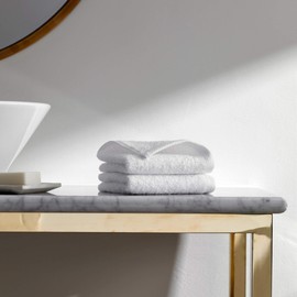 H by Frette Simple Border Wash Cloth Set of 2 - Luxury All-White Wash Cloths / 100% Cotton/Expertly Made in Turkey