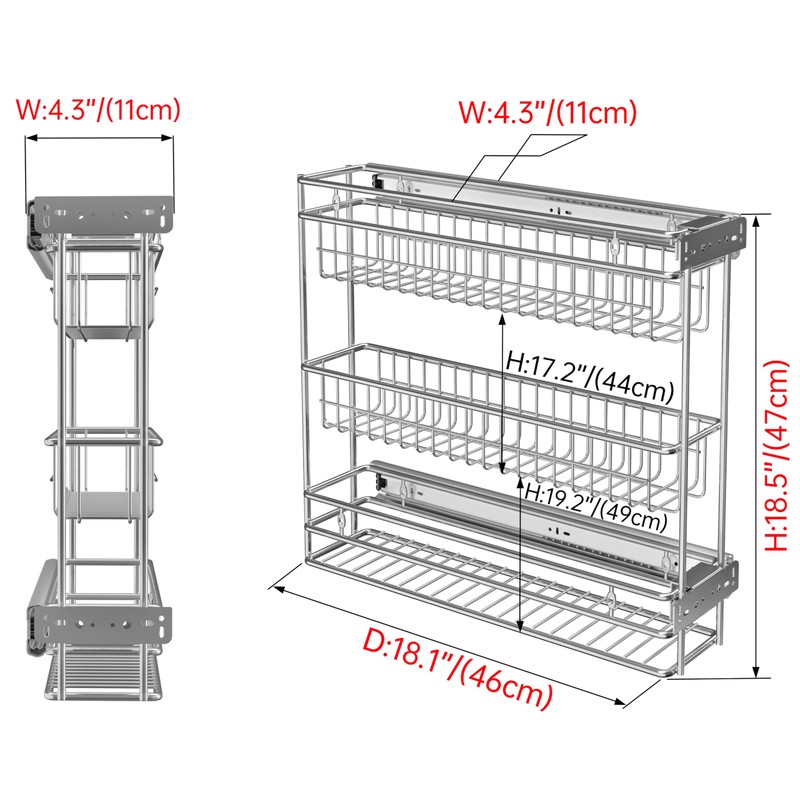 JOWBOOW Narrow Pull Out Cabinet Organizer(4⅜" W x 18⅛" D),Pull