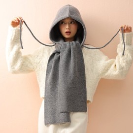 Women's Thick Winter Mink Balaclava Hooded Scarf - Solid Color with Drawstring, Warm (lf3659) Free Size/Free Size 5 Black 3ea