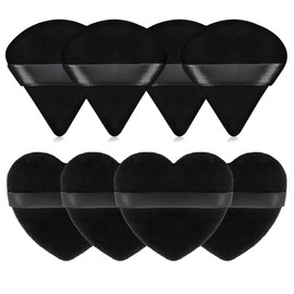 8 Pieces Powder Puffs Face Cosmetic Powder Puff Washable Reusable Soft Plush Powder Sponge Makeup Foundation Sponge for Face Body Loose Powder Wet Dry Makeup Tool,Heart Shape + Triangle, Black
