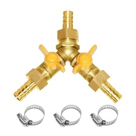 Hooshing 3/4" Hose Barb 3 Way Shut Off Valve 2 Switch Y Shaped Ball Valve Soild Brass with Stainless Clamps for Water Fuel Air