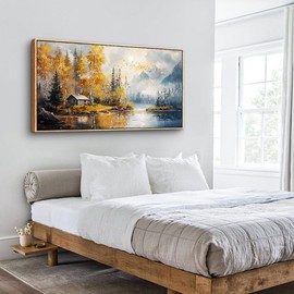 ZUITINGHUA Wood Framed Canvas Wall Art For Living Room Large Wall Decor For Office Bedroom Decorations Autumn Landscape Lake Scenery Painting Wall Pictures Artwork Aesthetic Home Decor 30x60 In