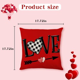 Valentines Day Throw Pillows Covers 18x18 Inch Set of 4, Valentine Linen Pillow Case with Red Buffalo Plaid Heart Love Truck Pillows Decorative Holiday Couch Pillows for Home Decoration