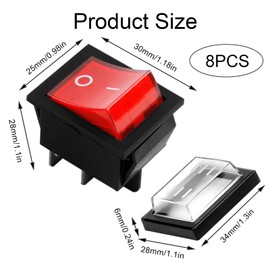 4PCS Rocker Switch ON-OFF DPST 4 with Waterproof Cover, Red Illuminated Light, 6.3mm Tabs, Panel Mount Toggle Switch for Car, Marine, Appliances, DIY Projects