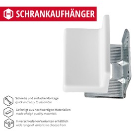 Gedotec Cabinet Hanger Adjustable Cupboard Holder for Screwing | Cover Cap White | Galvanised Steel | Cabinet Hanging Load Capacity 150 kg | Set of 2 - Fixings for Wall Cabinets & Wall Mounting