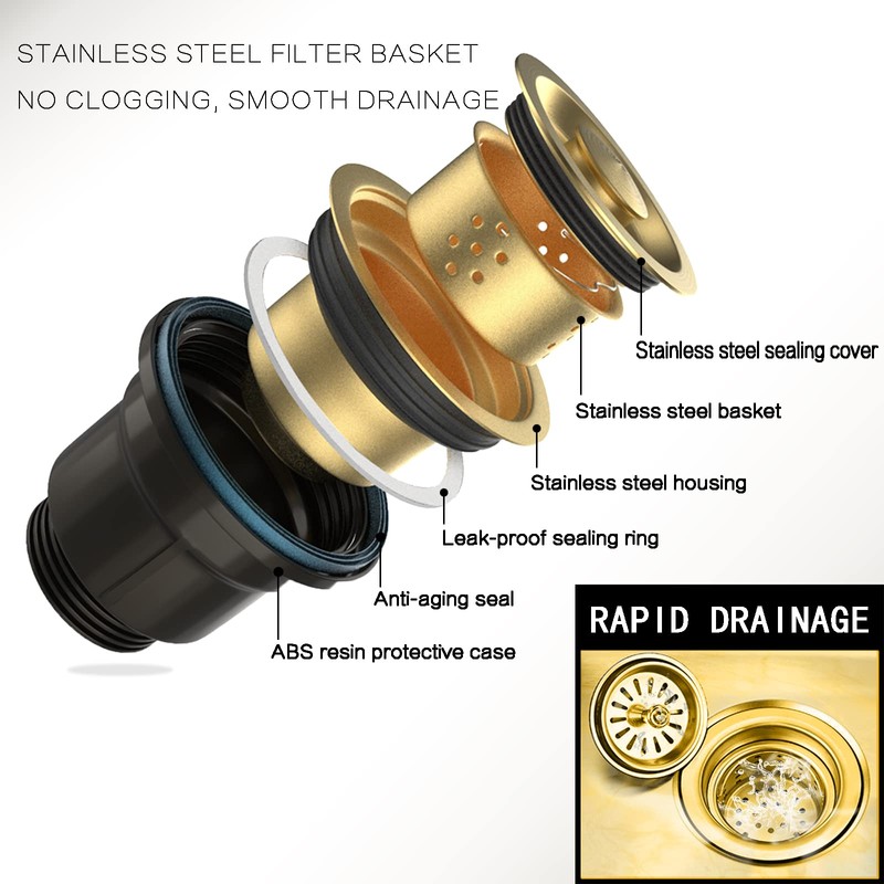 12In Round Gold Kitchen sink 304 Stainless Steel Countertop in