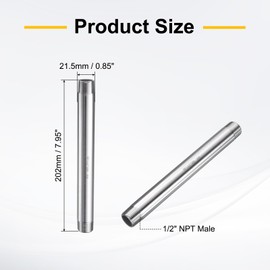 HARFINGTON Stainless Steel Nipple Pipe Fitting 1/2" NPT x 1/2" NPT Male Threaded 7.95" Length Nipple Cast Pipe for Connecting Extending Beer Machine Bathroom Gas Air Plumbing