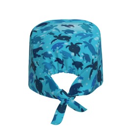 Summer Sea Turtle Ocean Adjustable Working Cap Breathable Unisex Women Men Elastic Bandage Tie Back Hats Scrub Nursing Doctor Surgeon Cap