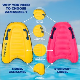 Premium Kids Inflatable Boogie Board Lightweight Swimming Floating Surfboard for Beach & Pool Fun Durable Inflatable Surf Body Board for Wave Riding Summer Pool Floats & Beach Toys (Yellow)