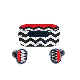 MightySkins Carbon Fiber Skin for Skullcandy Sesh True Wireless Earbuds - Red Chevron | Protective, Durable Textured Carbon Fiber Finish | Easy to Apply, Remove, and Change Styles | Made in The USA