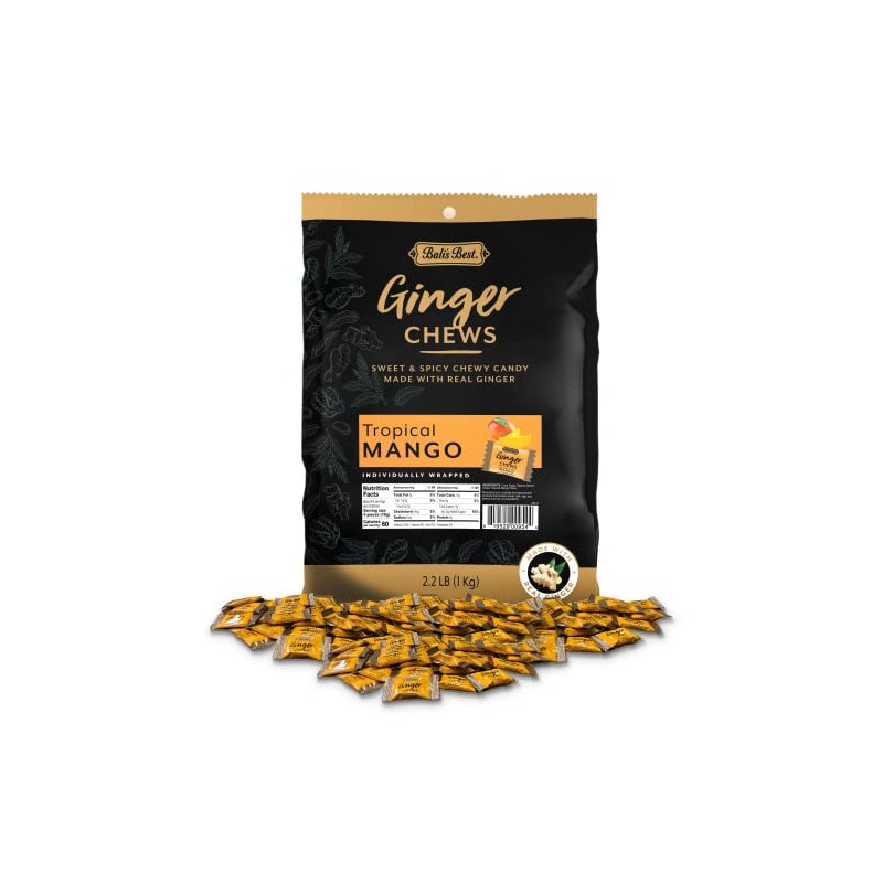 Bali's Best Ginger Chews, Tropical Mango Flavor, 250 Pieces, 2.2