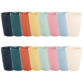 AKOLAFE 16 Pack Coloured Plastic Cups 350ml Reusable Hard Plastic Tumblers Small Unbreakable Drinking Cup 8 Colour Stackable Water Beakers for Party Cammping Kitchen, Dishwasher Safe