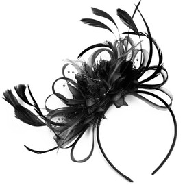 Caprilite Hoopmix Crinoline Flower Headband Fascinator for Women Wedding Ascot Races (Black)