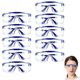 Pack of 10 Safety Glasses, Work Safety Glasses, Safety Glasses for Glasses Wearers, Safety Glasses for Glasses Wearers, Safety Glasses, Work Safety Glasses, for Children, Men, Women (Blue)
