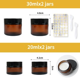 Cream jars for filling, glass bed, amber glass empty container, brown glass container, empty, refillable container, brown ointment jar, 2 x 20 ml, 2 x 30 ml
