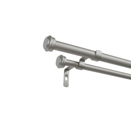 Exclusive Home Topper Double Curtain Rod and Finial Set, Matte Silver, 66"-120"