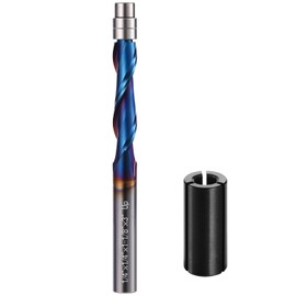 Helovmine Spiral Flush-Trim Router Bit, 1/4 Inch Shank 2 Flute Solid Carbide CNC Router Bit Up Cut Spiral Flush Trim Router Bit with Nano Blue Coated- Up Cut