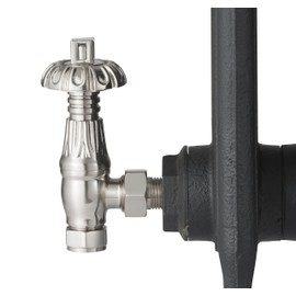 UK-18 BRN Arroll traditional thermoststic radiator valve & locksheild finished in Brushed nickel and Ornate wheel Head