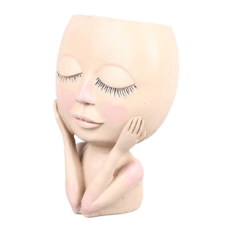 Unique Head Plant Pot with Drainage Hole Resin DIY Face