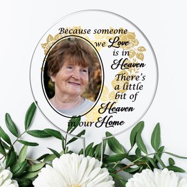 Gold Heart Acrylic Grave Stake - "Because Someone We Love Is In Heaven" Memorial Tribute For Grave or Garden Placement, Customised Bereavement Keepsake