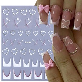 Heart Nail Art Stickers - French Lines Nail Decals with Valentine's Day Glitter Line Geometric French Love Nail Stickers Nail Supplies DIY Adhesive Sliders Valentine's Manicure Art Decor Tip for Women