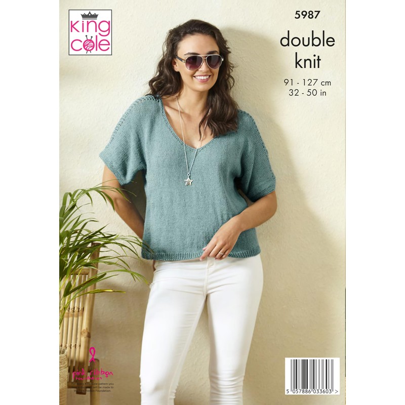 King Cole Ladies DK Knitting Pattern Scoop or V Neck