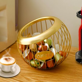 AIYICIII Coffee Pod Holder for Counter - Large Capacity Keurig K-Cup Organizer, Nespresso Vertuo Coffee Station Organizer, Metal Coffee Pods Storage, Coffee Bar Accessories and Decor (Gold)