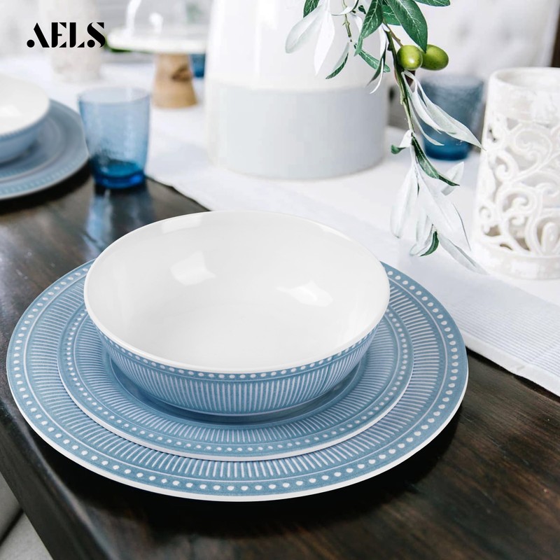 AELS Melamine Dinnerware Set of 12 Pcs, Dinner Dishes Set