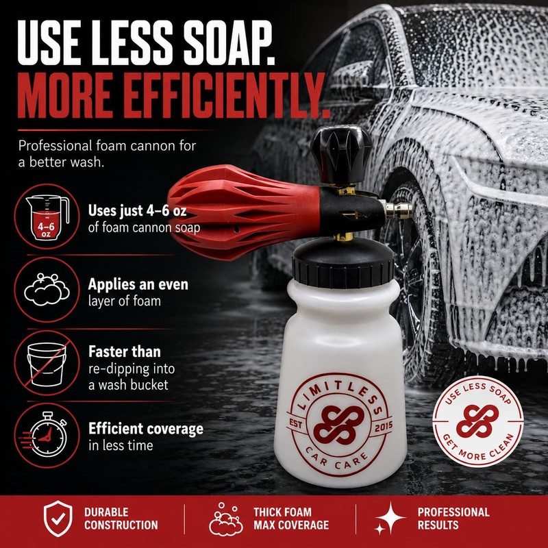 Limitless Car Care® Extreme Release Pressure Foam Cannon Adjustable Nozzle
