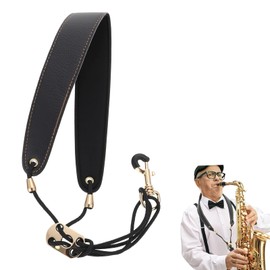 Phyxiul Sax Strap Neck Strap Free Adjustable Metal Hook Anti Fall Instrument Damage Ergonomic Fatigue Dispersion Reduces Strain for Adults and Kids (Black)