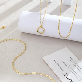 VIROMY Gold Necklace for Women 14k Gold Chain Necklaces Dainty Layered Necklaces Simple Stackable Pendant Necklaces Paperclip Dot Chain Gold Choker Necklaces Gold Jewelry for Women