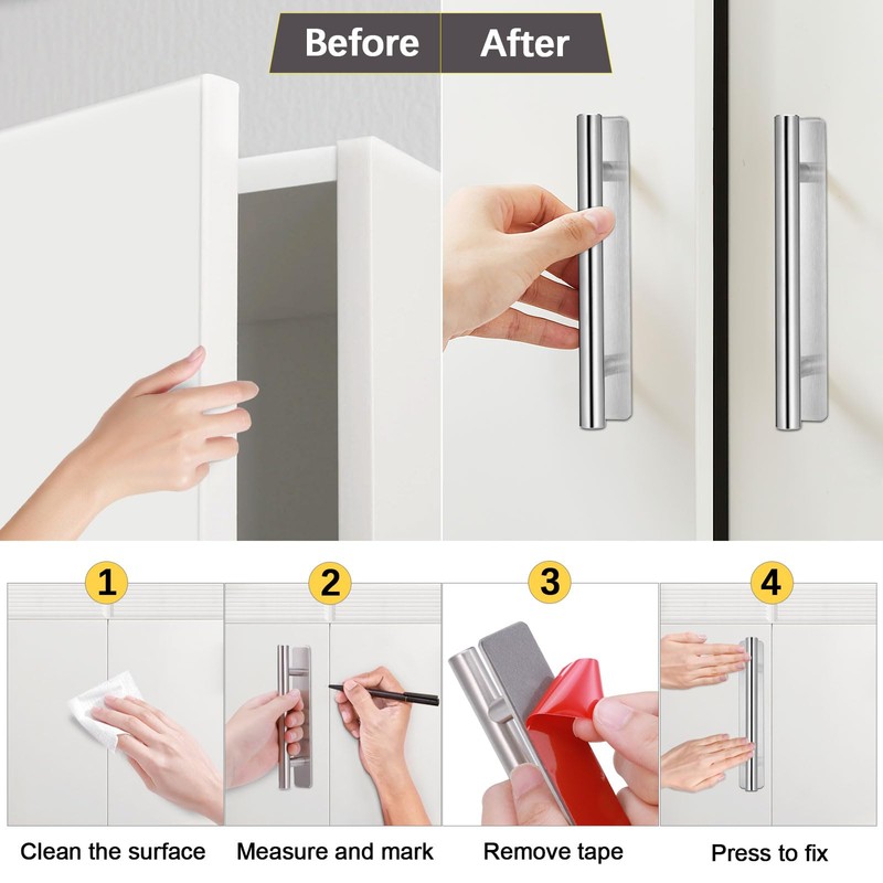 JIZZU Kitchen Cupboard Handles, 2Pcs Door Pull Handle Stick On