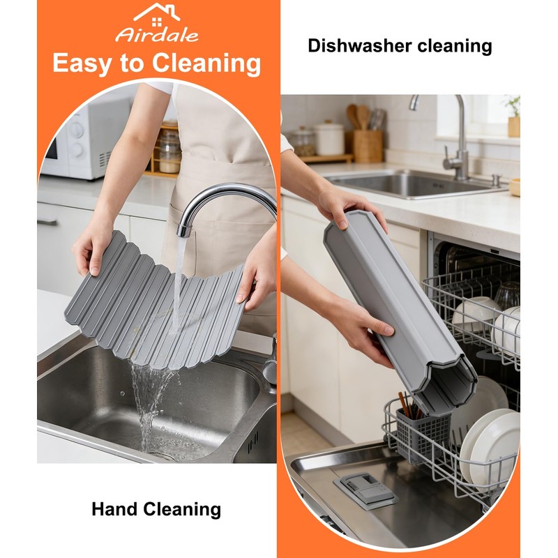Foldable Dish Drying Mat, 16 x 24 inches, Grey