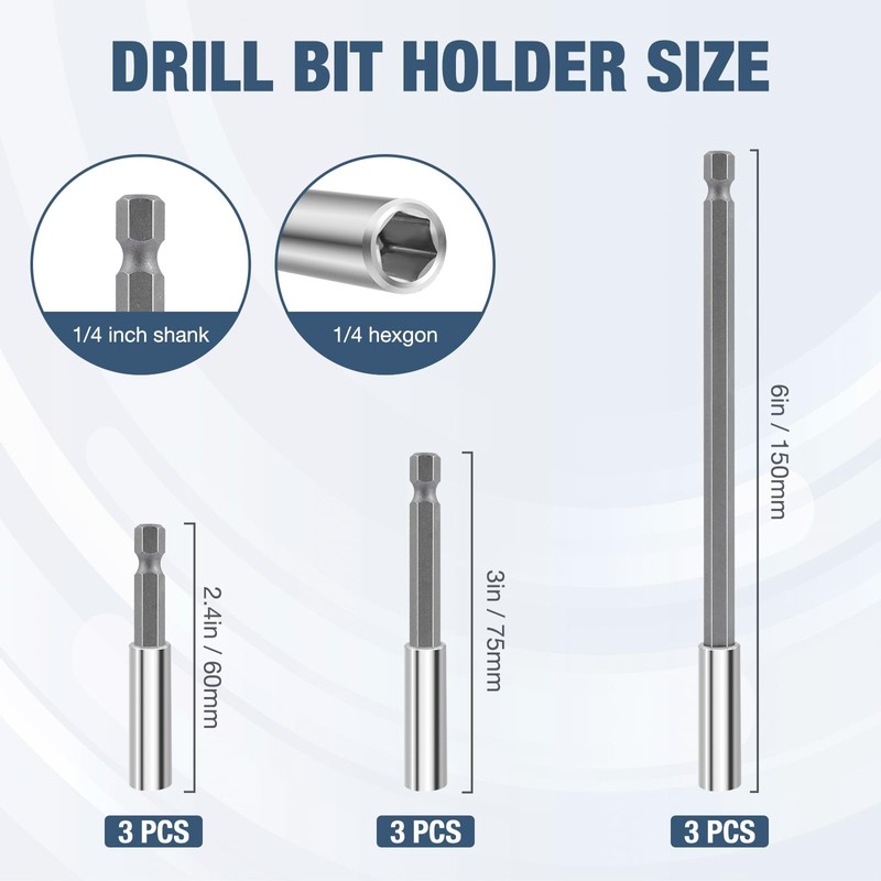 Drill Bit Holder 2.4/3/6’’, Drill Bit Extension 9 Pcs, Magnetic