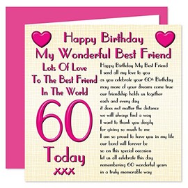Best Friend 60th Happy Birthday Card - Lots Of Love To The Best Friend In The World - 60 Today