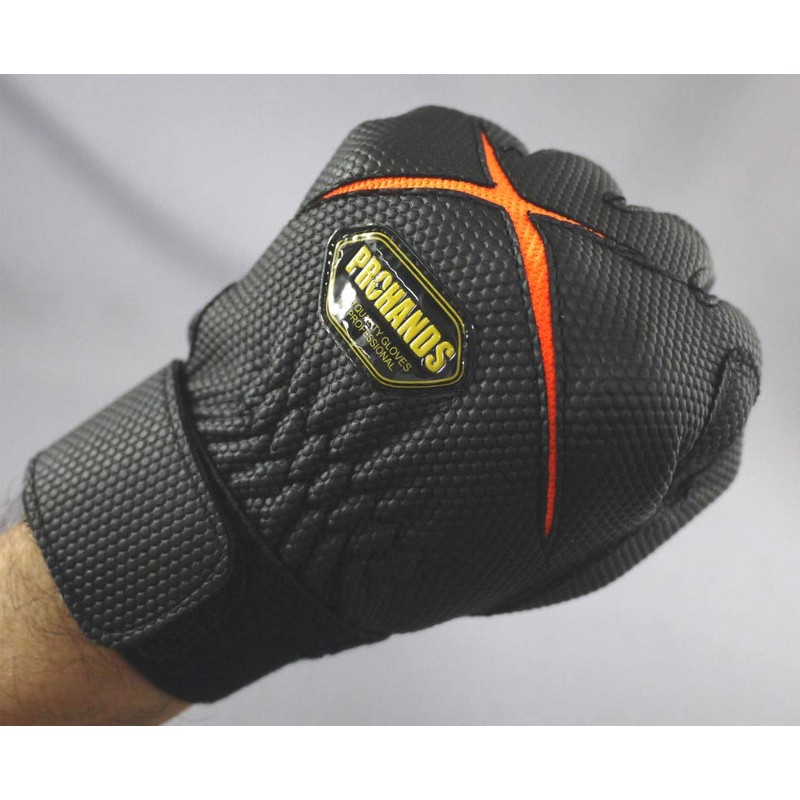 [PROHANDS] Synthetic Leather PU Embossed Gloves, PU-605, Orange, L Size