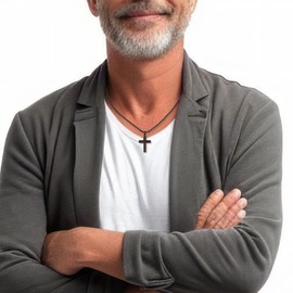 MagVIVACE Wooden Christian Cross Necklace for Men – Real Ebony & Black Stainless Steel Crucifix Pendant (Dark color)