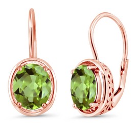 Gem Stone King 3.60 Ct Oval Green Peridot 18K Rose Gold Plated Silver Dangle Earrings